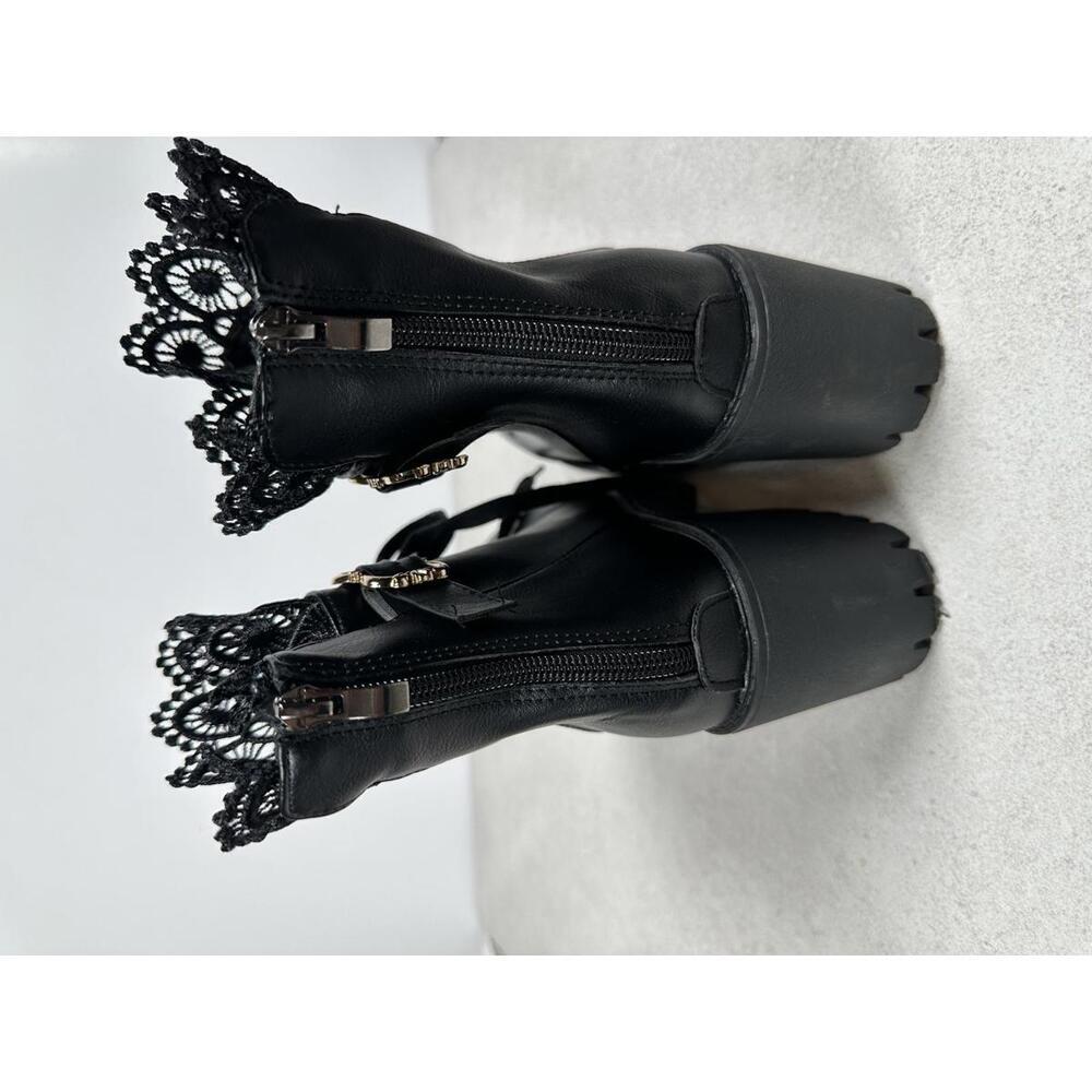 Black Lace Trim Heeled Combat Boots Goth Punk Grunge Alt Platform Chunky Sz 41 - Picture 7 of 7